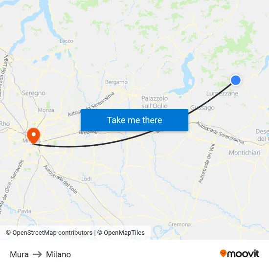 Mura to Milan map