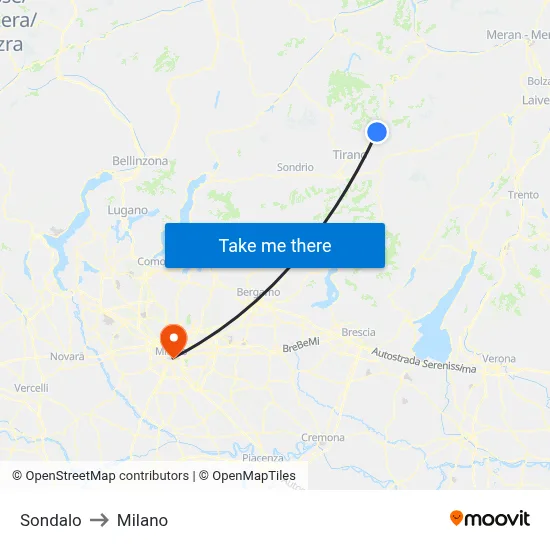 Sondalo to Milan map