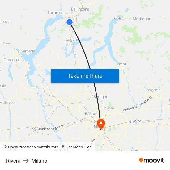 Rivera to Milan map