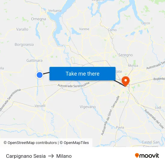 Carpignano Sesia to Milano map