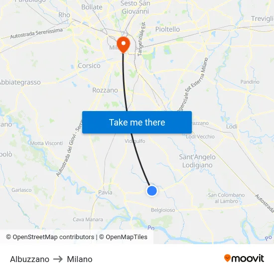 Albuzzano to Milan map