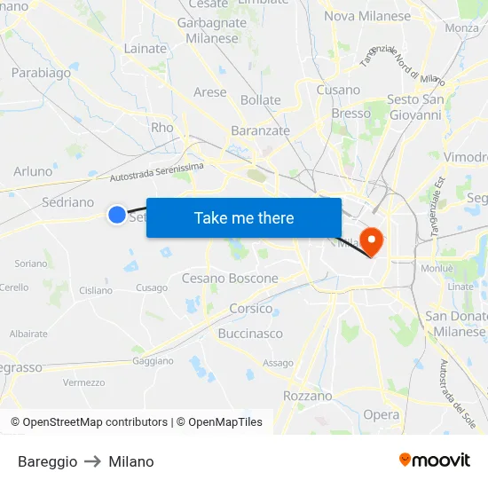 Bareggio to Milano map