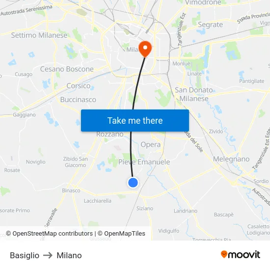 Basiglio to Milano map