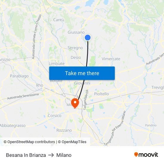 Besana In Brianza to Milano map