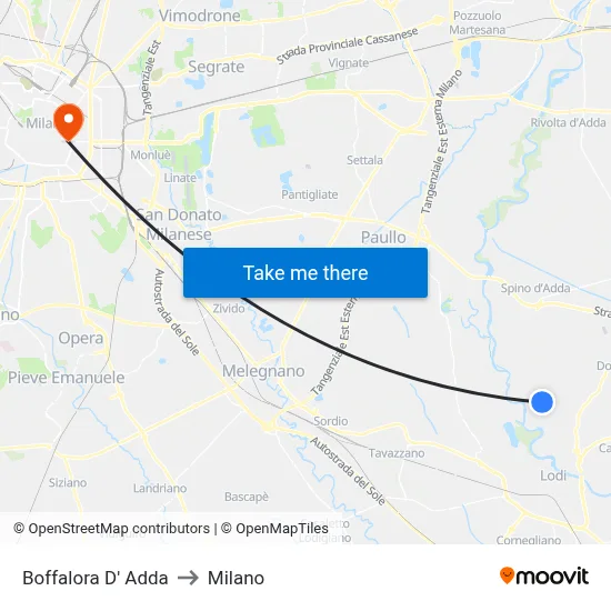 Boffalora D'Adda to Milan map
