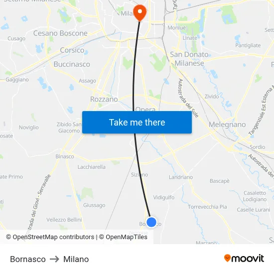 Bornasco to Milano map