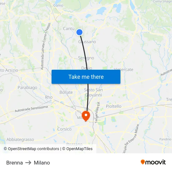 Brenna to Milano map