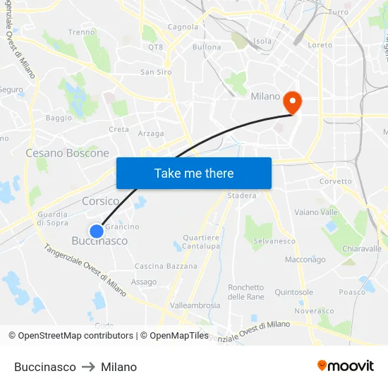 Buccinasco to Milano map