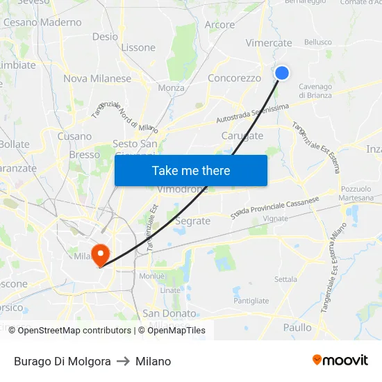 Burago di Molgora to Milan map
