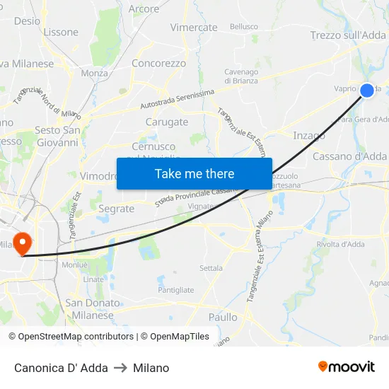Canonica d'Adda to Milan map