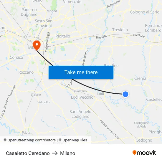 Casaletto Ceredano to Milan map