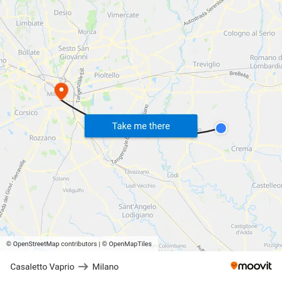 Casaletto Vaprio to Milano map