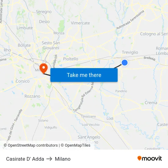 Casirate D' Adda to Milano map