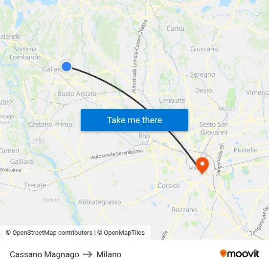 Cassano Magnago to Milano map