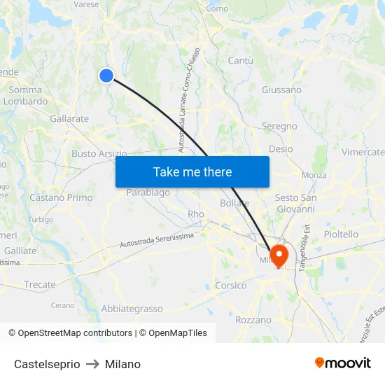 Castelseprio to Milano map