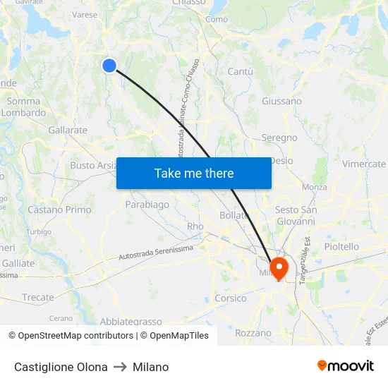 Castiglione Olona to Milano map