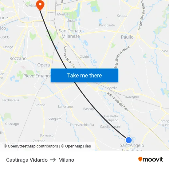 Castiraga Vidardo to Milano map