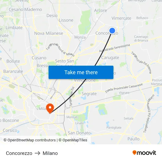 Concorezzo to Milano map