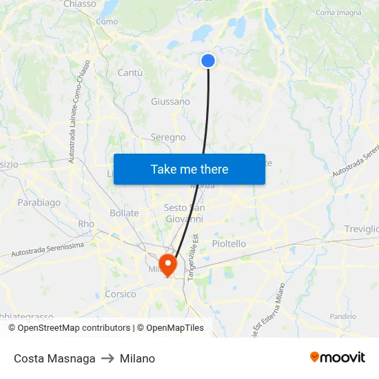 Costa Masnaga to Milano map