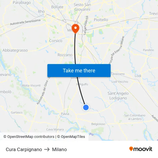 Cura Carpignano to Milano map
