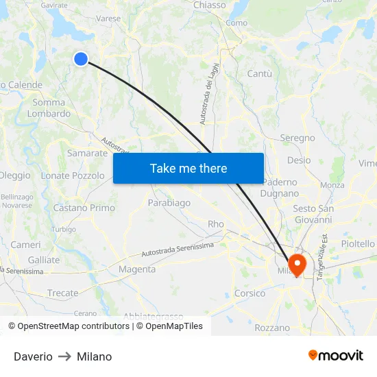 Daverio to Milan map