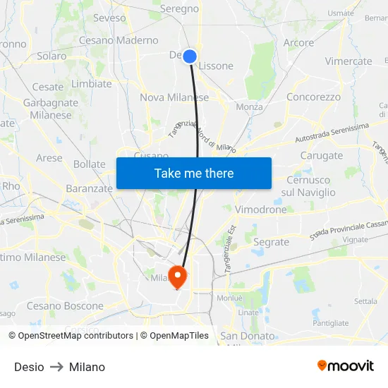 Desio to Milano map