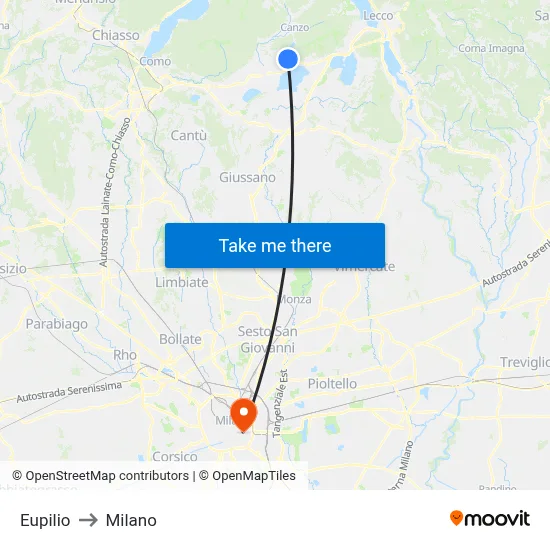 Eupilio to Milano map