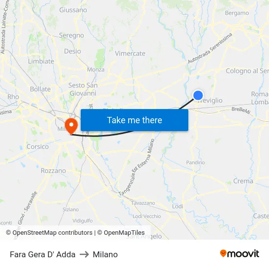 Fara Gera D' Adda to Milano map