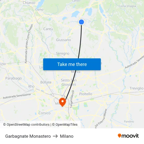 Garbagnate Monastero to Milano map