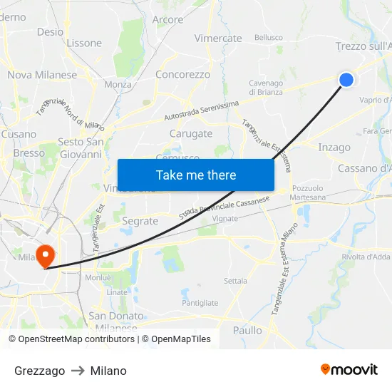 Grezzago to Milano map