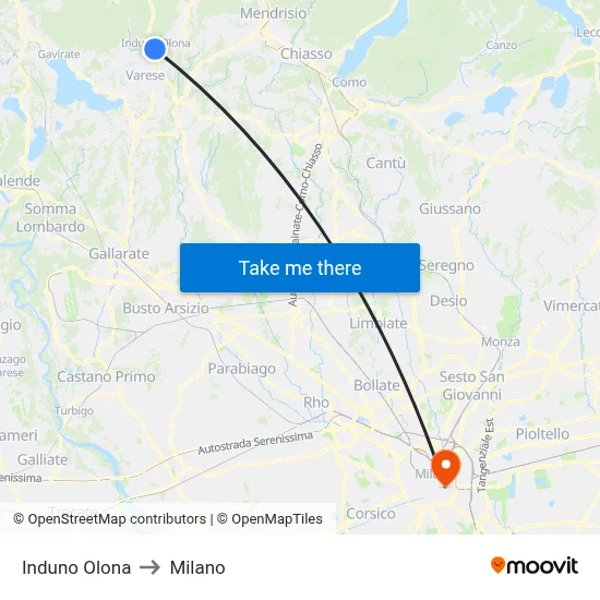 Induno Olona to Milano map