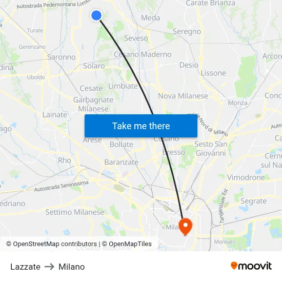 Lazzate to Milano map
