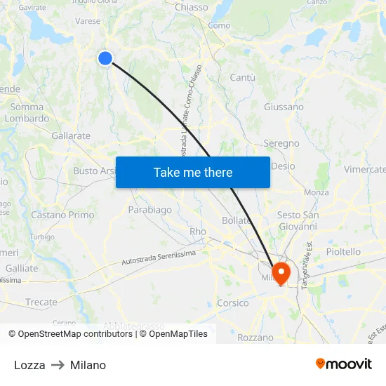 Lozza to Milano map