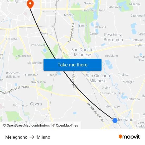 Melegnano to Milan map