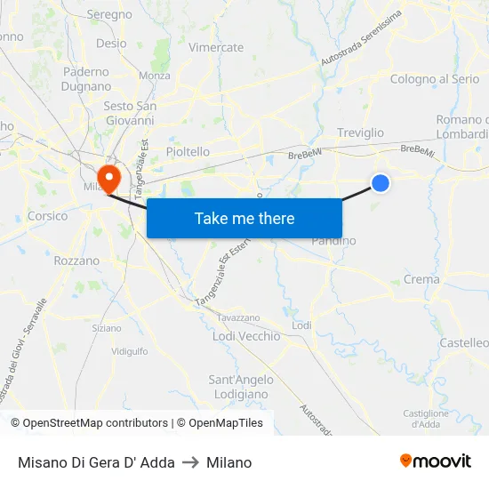 Misano di Gera d'Adda to Milan map