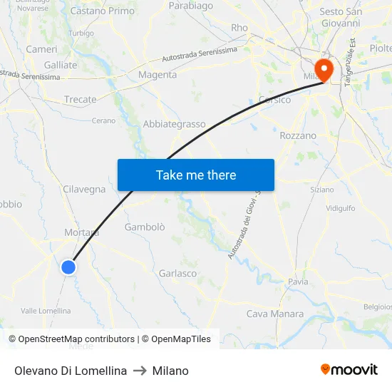 Olevano Di Lomellina to Milan map