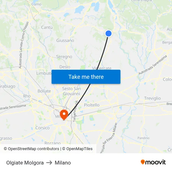 Olgiate Molgora to Milano map