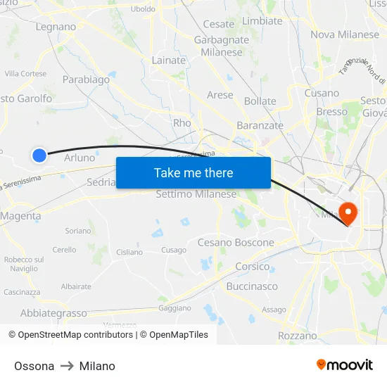 Ossona to Milano map