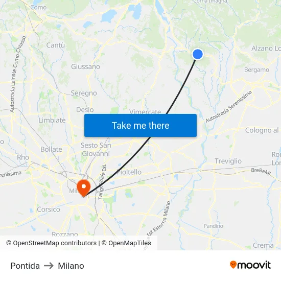 Pontida to Milano map
