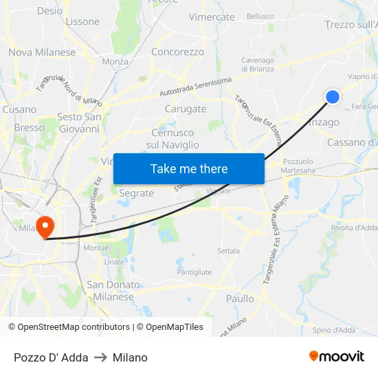 Pozzo D' Adda to Milano map