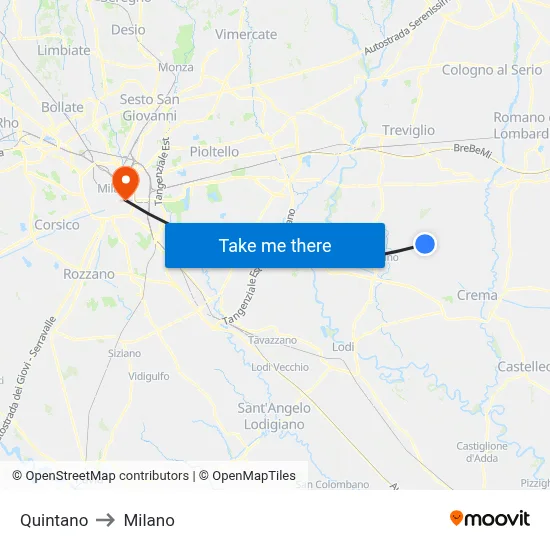 Quintano to Milan map