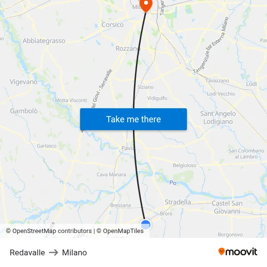 Redavalle to Milano map