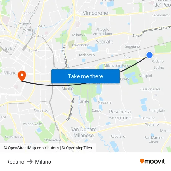 Rodano to Milano map