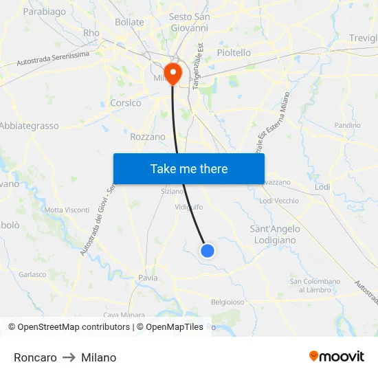 Roncaro to Milano map