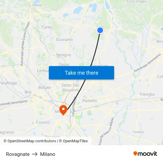 Rovagnate to Milano map