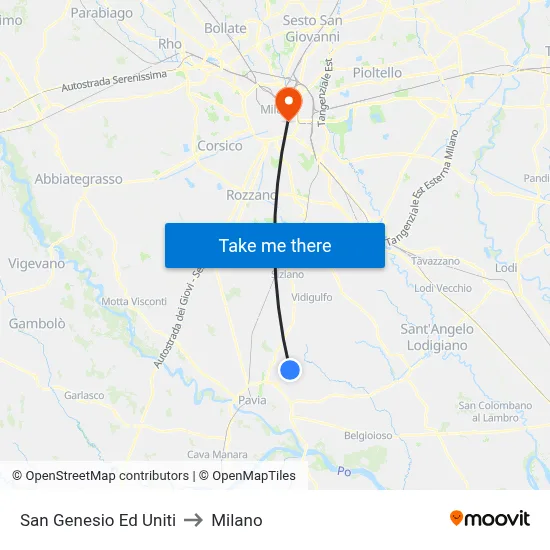San Genesio Ed Uniti to Milano map