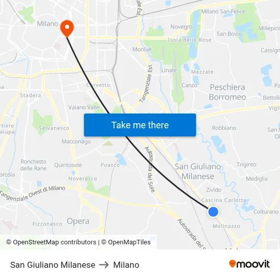 San Giuliano Milanese to Milano map