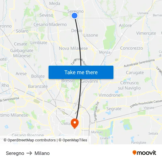 Seregno to Milano map
