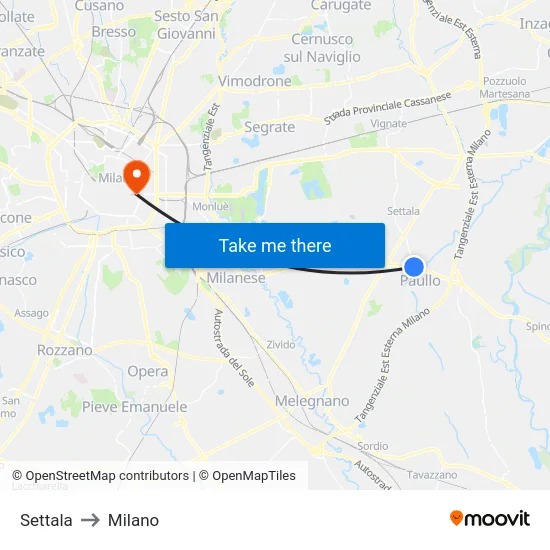 Settala to Milano map