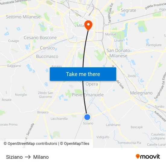 Siziano to Milano map